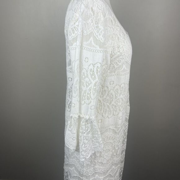 FREE PEOPLE Medium TEA LACE DRESS IVORY LACEY chic Peasant  distressed mini - Picture 5 of 12